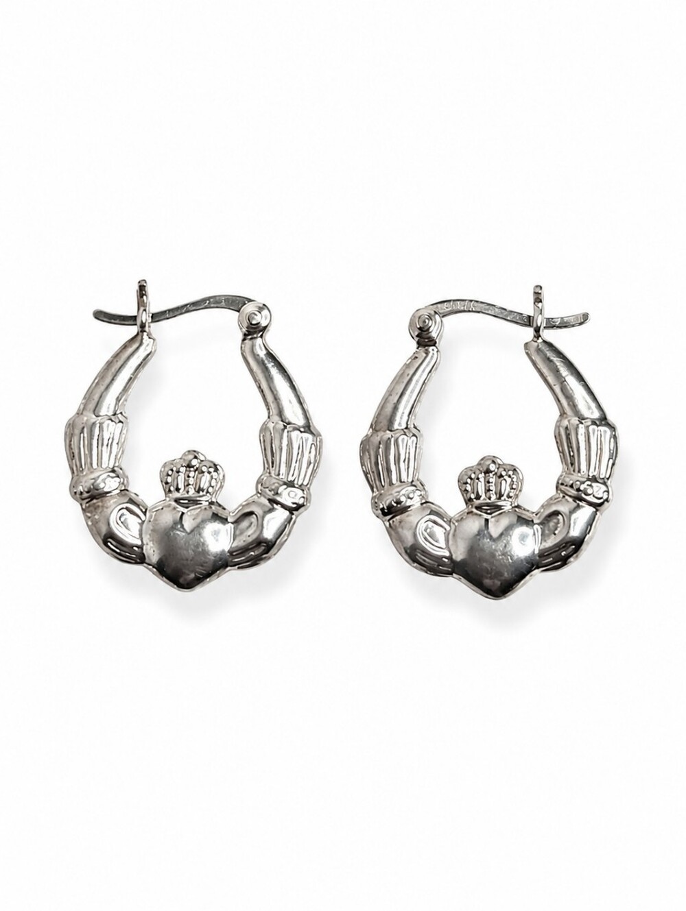 Classic Vintage 925 Sterling Silver Claddagh Hoop Earrings